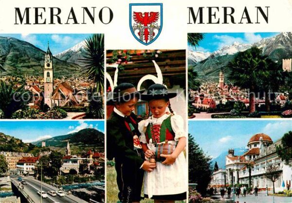 Meran Merano Kurort mit Kirche Texelgruppe Brücke Ki
