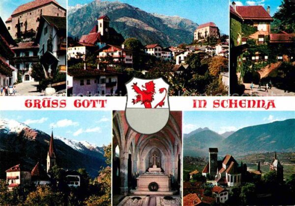 Schenna Meran Teilansichten mit Kirche Alpen