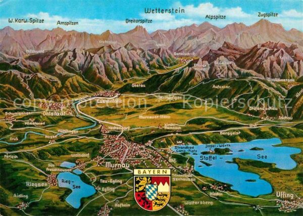 Murnau Staffelsee und Umgebung gegen Bayerische Alpen aus