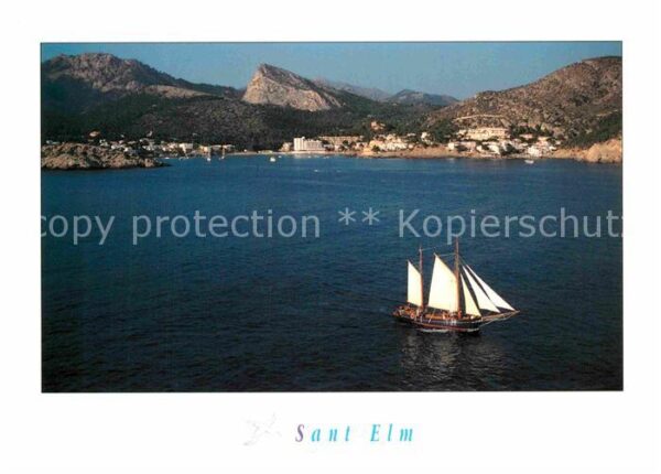 Sant Elm Segelschiff Blick aufs Festland Berge F