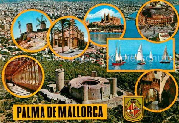 Palma de Mallorca Kathedrale Segelboot Windmühle