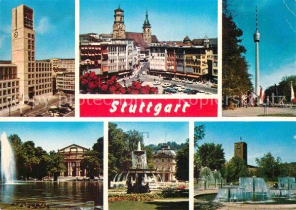 Stuttgart Brunnen Fernsehturm Zentrum