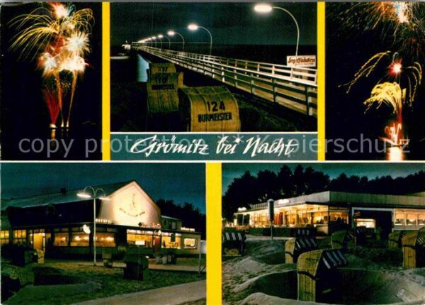 Groemitz Ostseebad Strand Seebrücke bei Nacht Feuerwerk