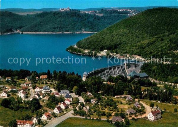 Hemfurth-Edersee Fliegeraufnahme Sperrmauer und Schloss