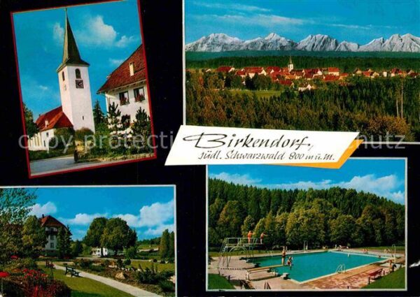 Birkendorf Ortsmotiv mit Kirche Park Freibad Alpen
