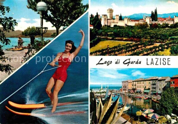 Lazise Lago di Garda Schloss Hafen Gardasee Wasserski Badest
