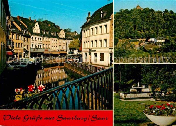 Saarburg Saar Häuserpartie am Fluss Burg Park Brunnen