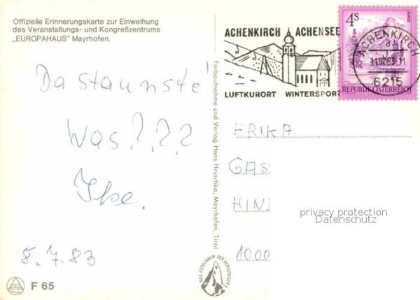 Mayrhofen Zillertal Offizielle Erinnerungskarte zur Einweih – Bild 2