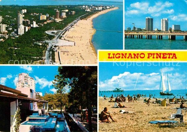 Lignano Pineta Fliegeraufnahme Strand Hochhäuser Brunn