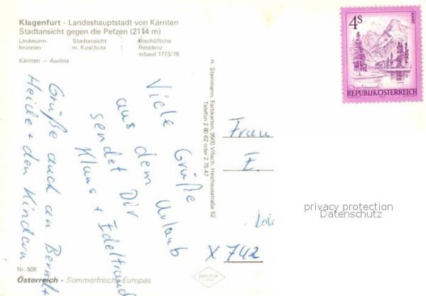 Klagenfurt Woerthersee Lindwurmbrunnen Stadtansicht Koschuta R – Bild 2