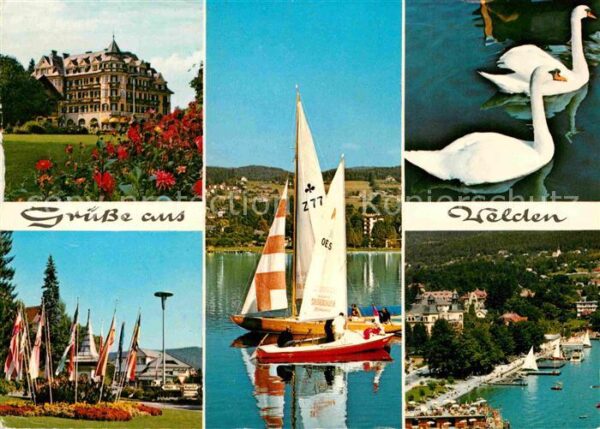 Velden Woerthersee Kurhaus Platz Segelboote Schwäne Hafen