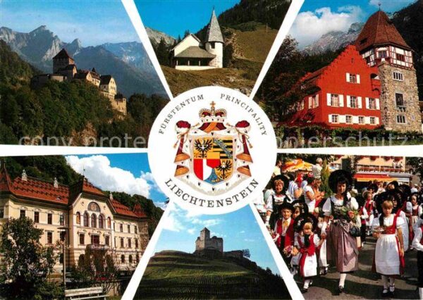 Liechtenstein  Staatswappen Schloss Vaduz Kapelle Steg