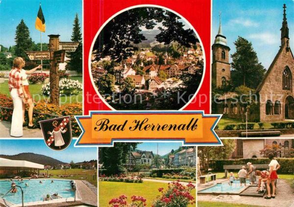 Bad Herrenalb Wegweiser Stadtblick irche Schwimmbad P