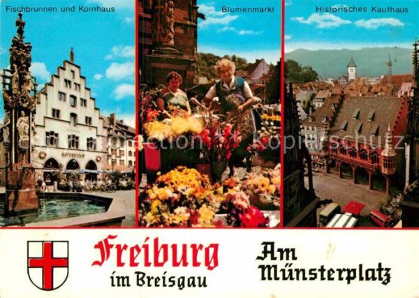 Freiburg Breisgau Fischbrunnen Kornhaus Blumenmarkt Histo