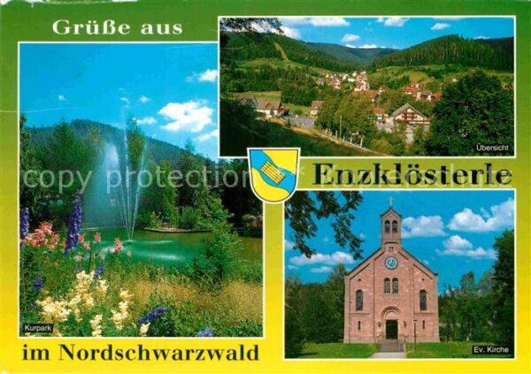 Enzkloesterle Kurpark Fontäne Ortsblick Ev Kirche