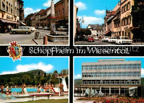Schopfheim Brunnen Strassenpartie Schwimmbad Gebäu