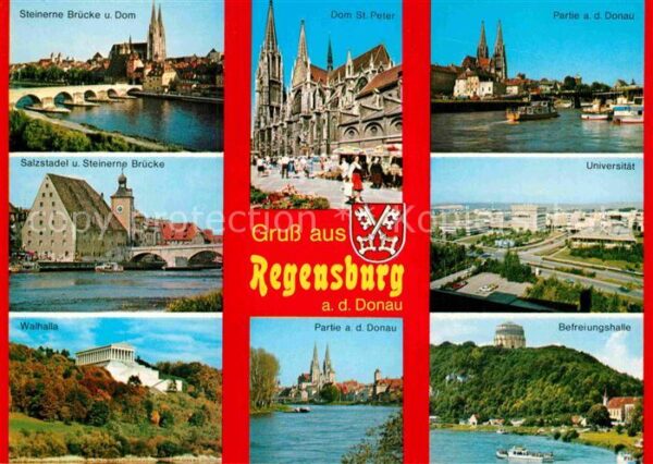 Regensburg Steinerne Brücke Dom St Peter Donaupart
