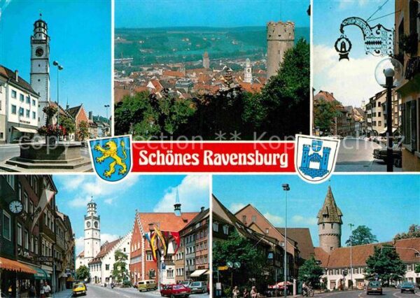 Ravensburg Wuerttemberg Brunnen Kirche Stadtblick Strassenparti