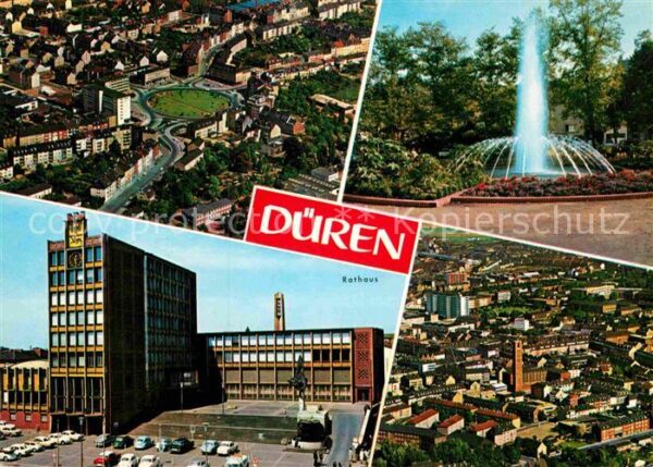 Dueren Rheinland Rathaus Fontäne Innenstadt Fliegeraufna