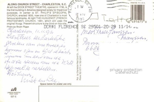 Charleston South Carolina Along Church Street Dock Street Theatre – Bild 2