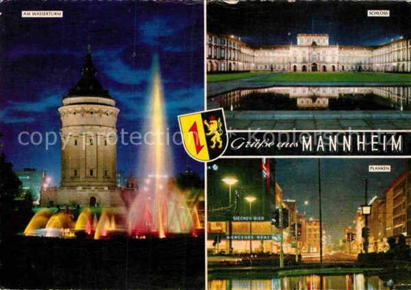 Mannheim Wasserturm Fontäne Schloss Planken Nach