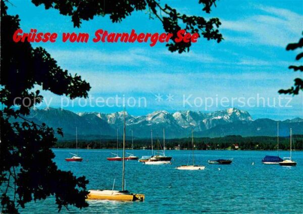 Starnbergersee Segelboote Blick gegen Zugspitzgruppe W