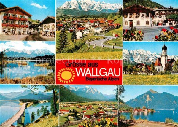 Wallgau Ortsmotive Kirche Alpenstrasse Wetterst