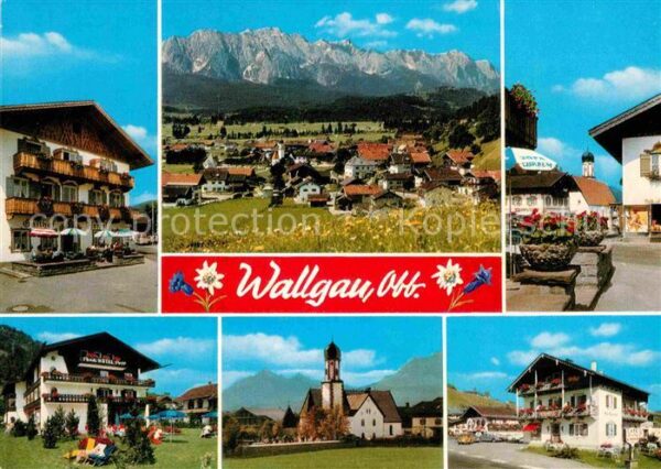 Wallgau Gasthof Hotel Kirche Gesamtansicht mit