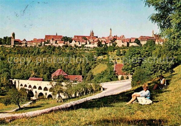Rothenburg Tauber Blick auf Stadt und Doppelbrücke