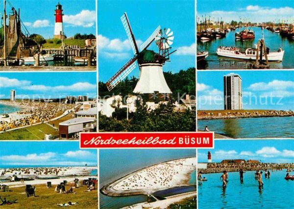 Buesum Nordseebad Leuchtturm Mühle Kutterhafen Strandpart