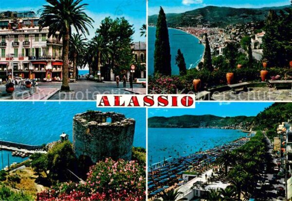 ALASSIO Savona Liguria IT Teilansichten Burgruine Strand
