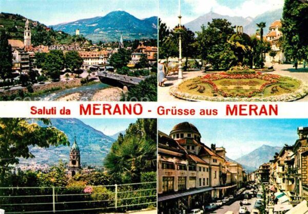 Meran Merano Teilansicht Blumenuhr Kirche Strassenpa