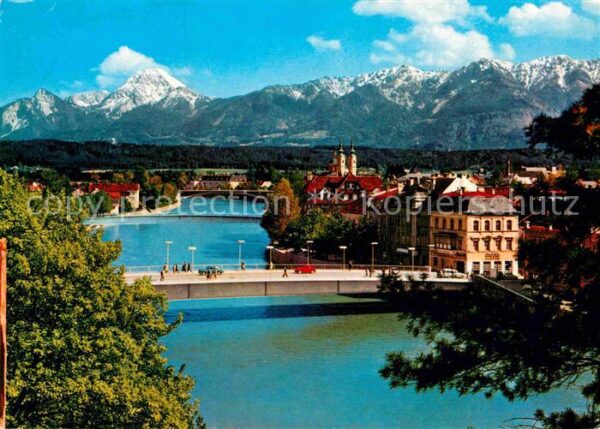 Villach Kaernten Draubrücke mit Mittagskogel