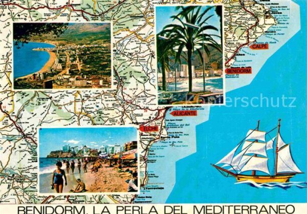 Benidorm Panorama Strand Palmen Landkarte Küste