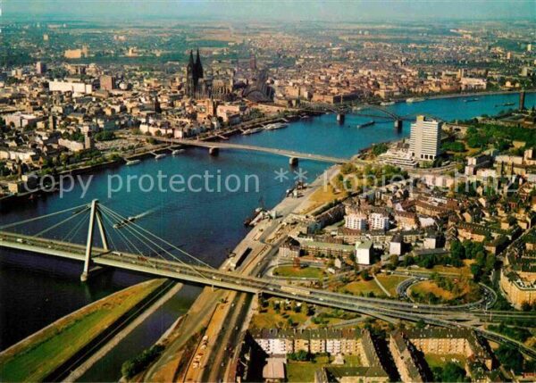 Koeln Rhein Fliegeraufnahme Rheinblick mit Dom und