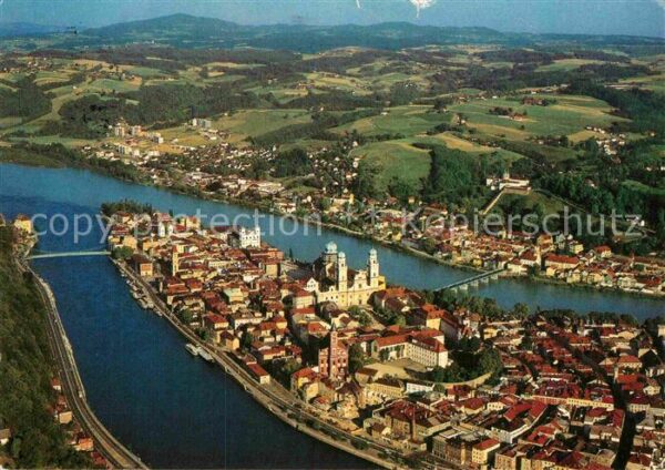 Passau Fliegeraufnahme Zusammenfluss von Donau