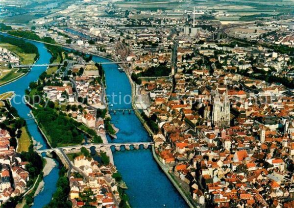Regensburg Fliegeraufnahme Donaupartie