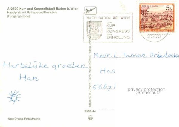 Baden Wien Hauptplatz mit Rathaus und Pestsäule – Bild 2