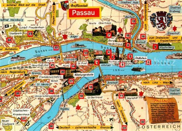 Passau Lageplan Dreiflüssestadt Inn Donau Ilz