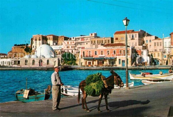 Kreta Crete Hafen Mann mit Esel