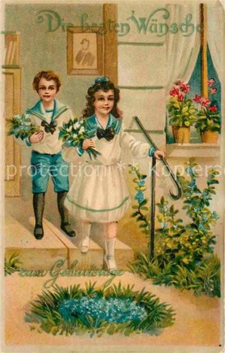 Geburtstag Kinder Vergissmeinnicht Litho
