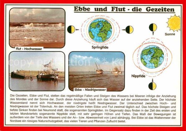 Wissenschaft Science Ebbe und Flut Gezeiten Springtide Nippt