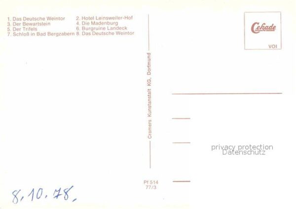 Liederkarte O Pfälzer Land Hotel Leinsweiler-Hof Bu – Bild 2