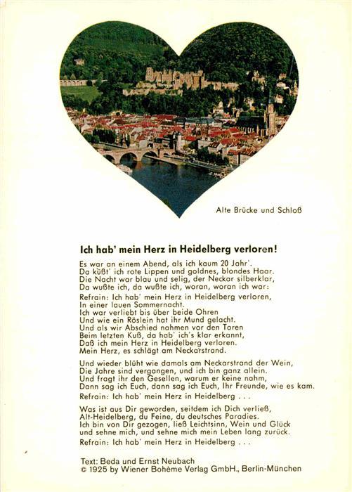 Liederkarte Ich hab mein Herz in Heidelberg verlore