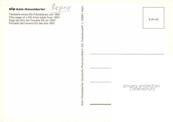 Dampfer Seitenrad Titelseite KD-Fahrplan 1897 Rhein-Dampf – Bild 2