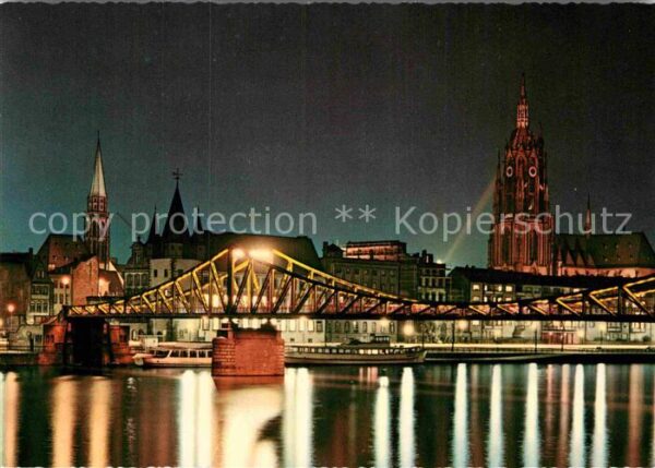 Frankfurt Main Mainpartie mit Dom bei Nacht