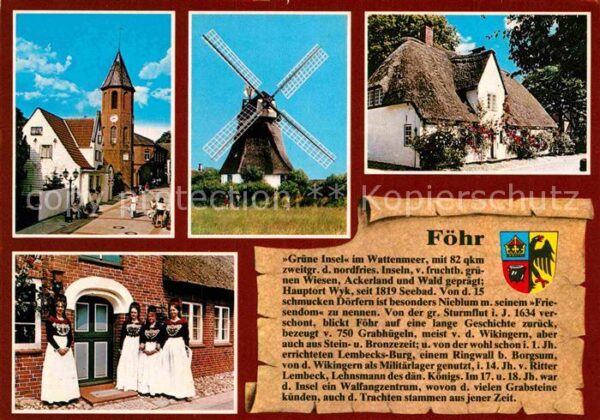 Insel Foehr Kirche Windmühle Friesenhaus Trachtengr