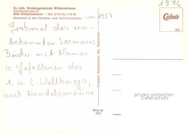 Wilhelmshaven Ehrenmal in der Christus und Garnisions – Bild 2
