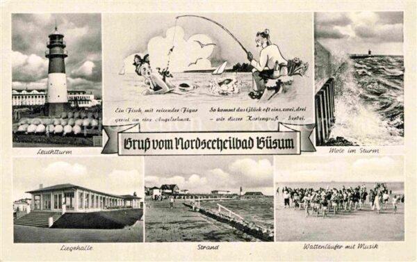 Buesum Nordseebad Leuchtturm Liegehalle Strand Mole Sturm