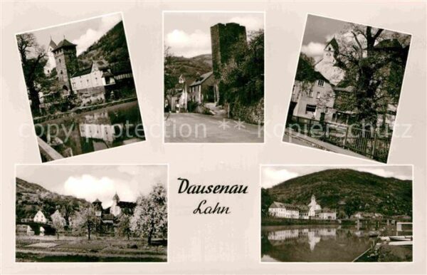 Dausenau Partie an der Lahn Torturm Schiefe Turm
